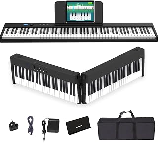 88 Tasten Faltbare Klaviertastatur mit halbgewichteten Tasten in voller Größe, tragbares Digitalpiano mit Bluetooth MIDI & wiederaufladbarem Akku, Reiseklavier für Anfänger, Studenten und