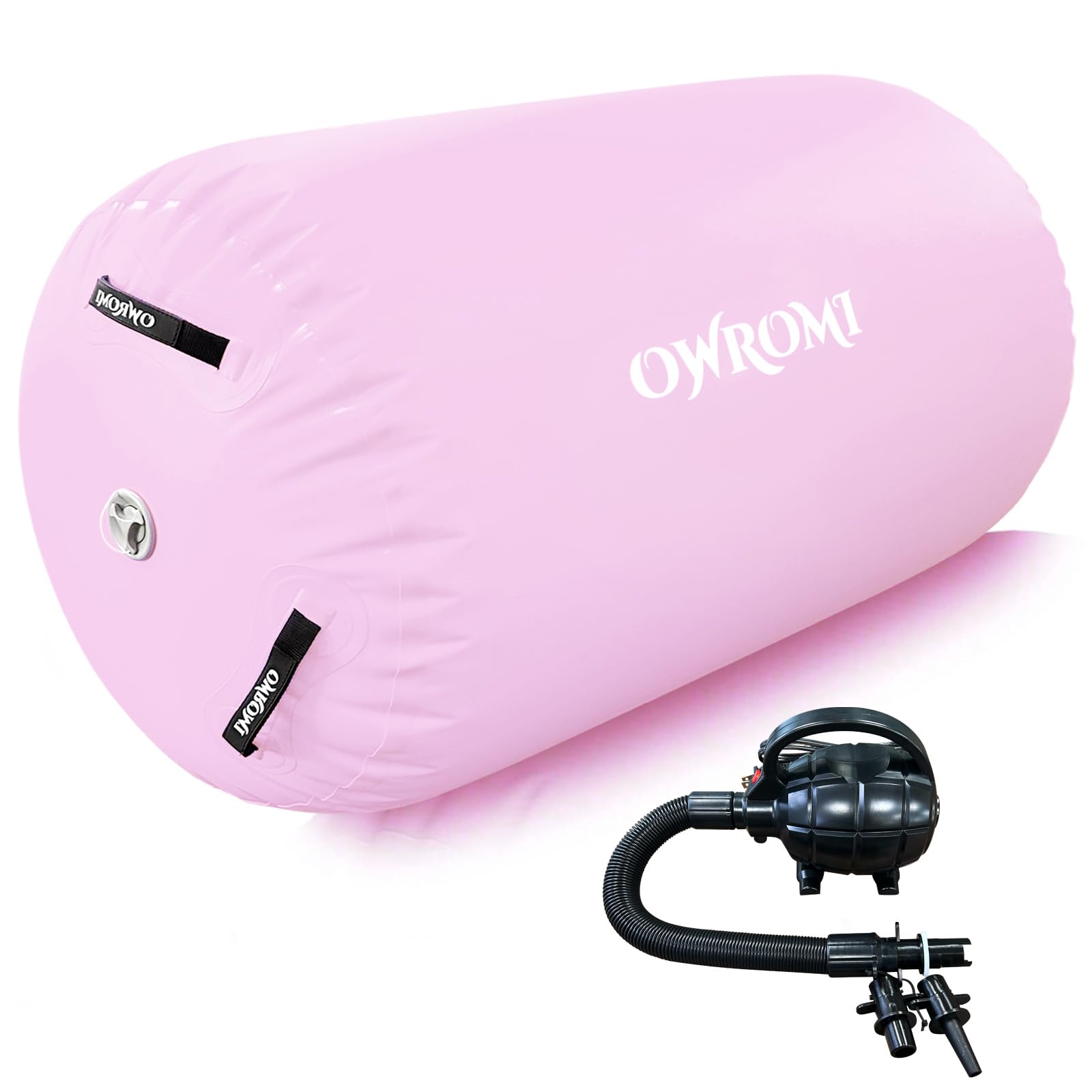 Inflatable Gymnastics Air Mat Tumble Track with Gymnastics Air Barrel - Inflatable Air Spot Tumbler Backbend Trainer Air Roller Tumbling Mat with Electric Pump (Light Pink, 31.5 * 39.4)