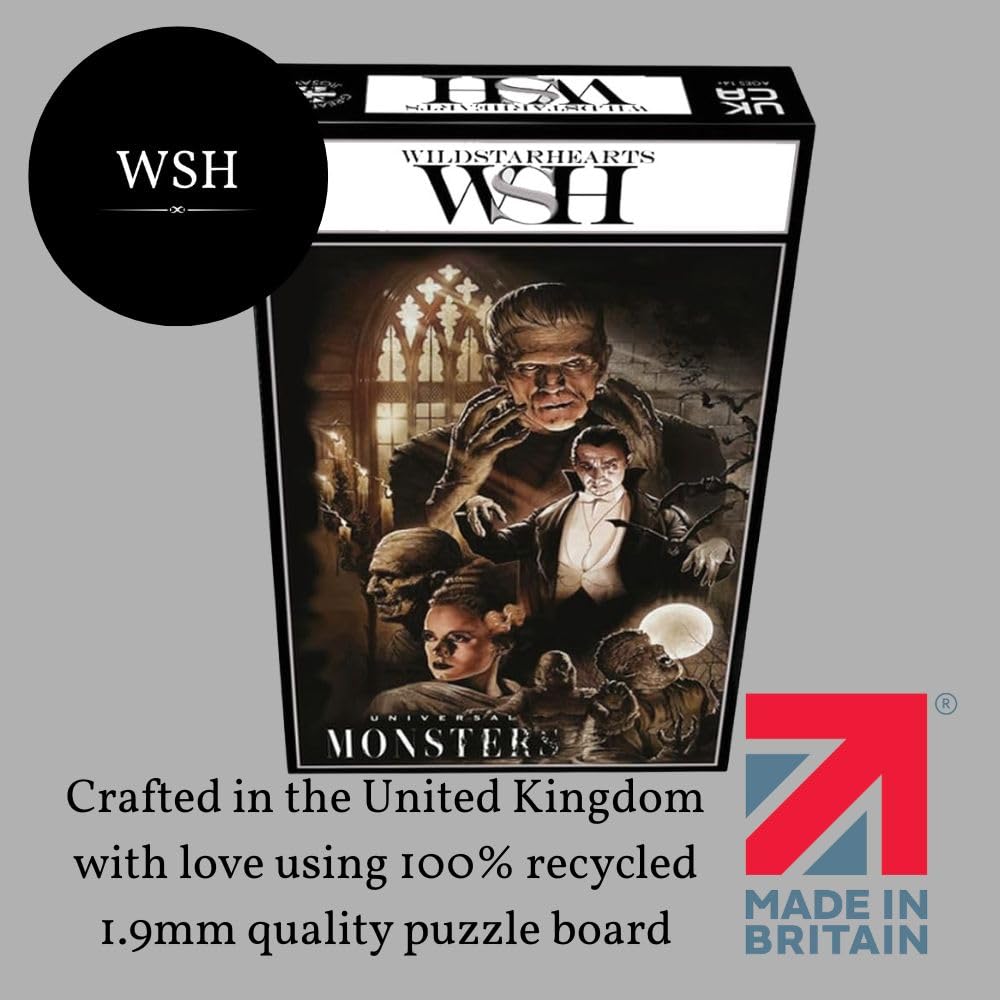 Universal Monsters Puzzle de 1000 pièces – Icônes de monstres universelles – Puzzle d'horreur classique pour adultes – Cadeau de film effrayant