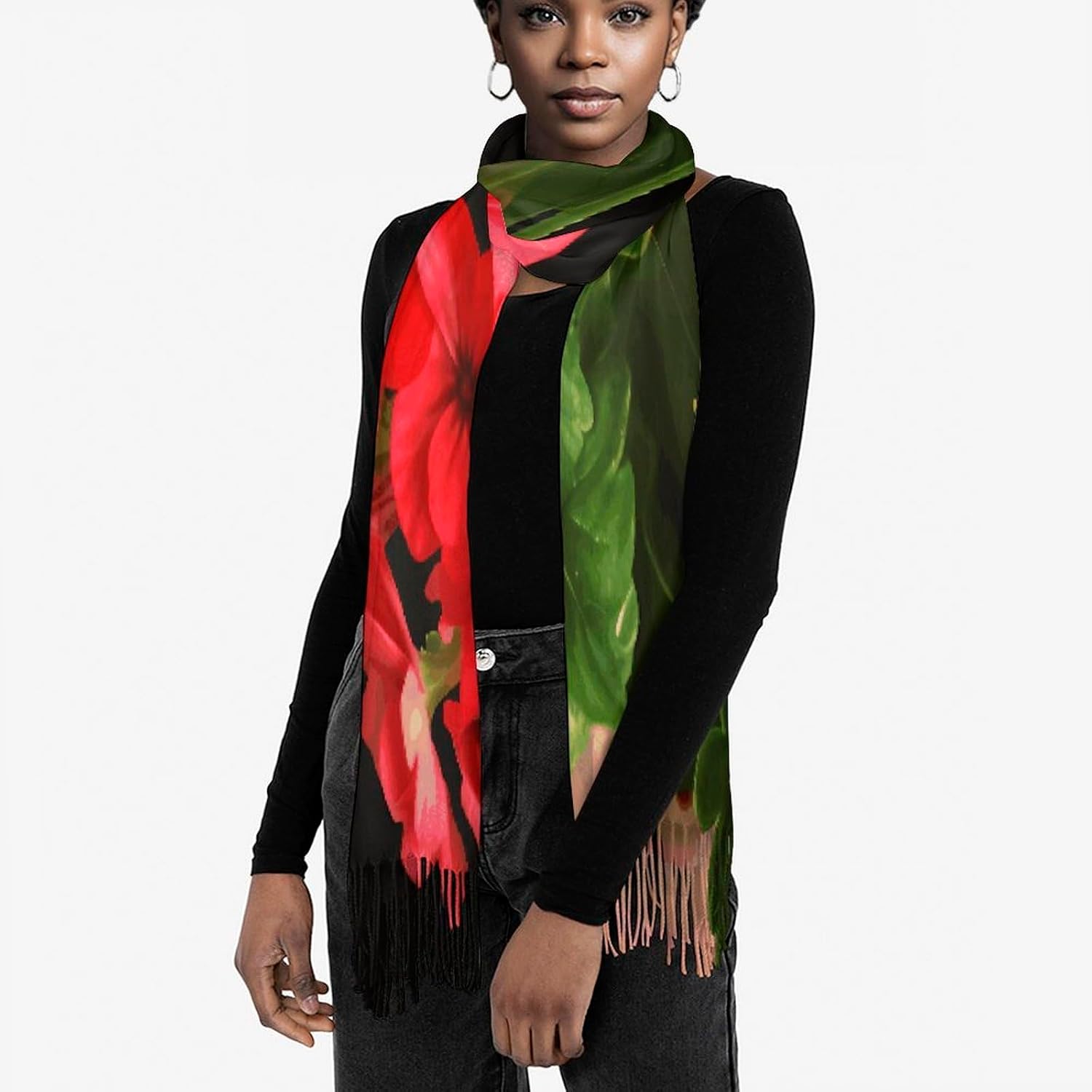 Red Geraniums Scarf for Women Men Soft Warm Fashion Blanket Scarves Classic Cashmere Feel Scarf Long Shawl Large Scarves Cold Weather Thick Blanket Scarfs