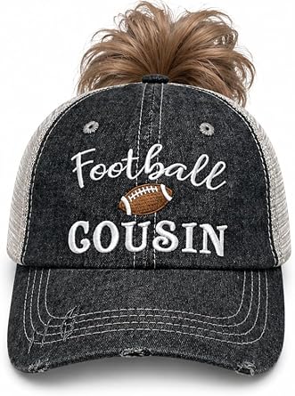 Cocomo Soul Womens Girls Football Cousin Hat | Football Cousin Messy Bun Top Ponytail Top Opening Hat Cap 529 Dark Grey
