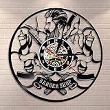 FDGFDG Reloj de pared para peluquería, arte de pared, reloj de disco de vinilo, salón de belleza, corte de pelo, regalo de peluquería, reloj de pared moderno decorativo