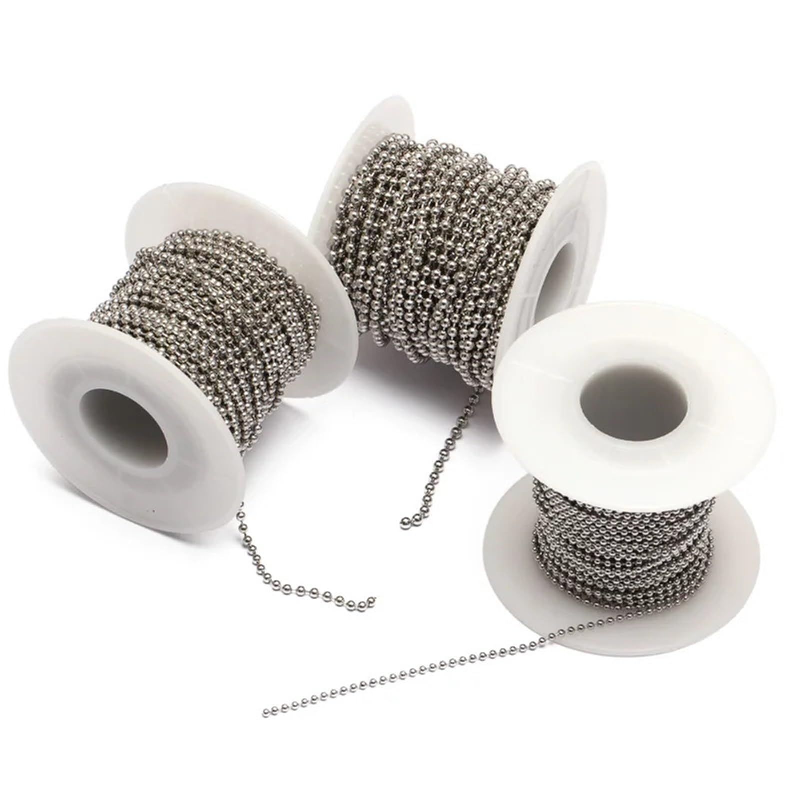 Cadena de cuentas bolas acero inoxidable, rollo 10 metros, 1,5 mm, 2,0, 3, for fabricación joyas(2.4mm ball)
