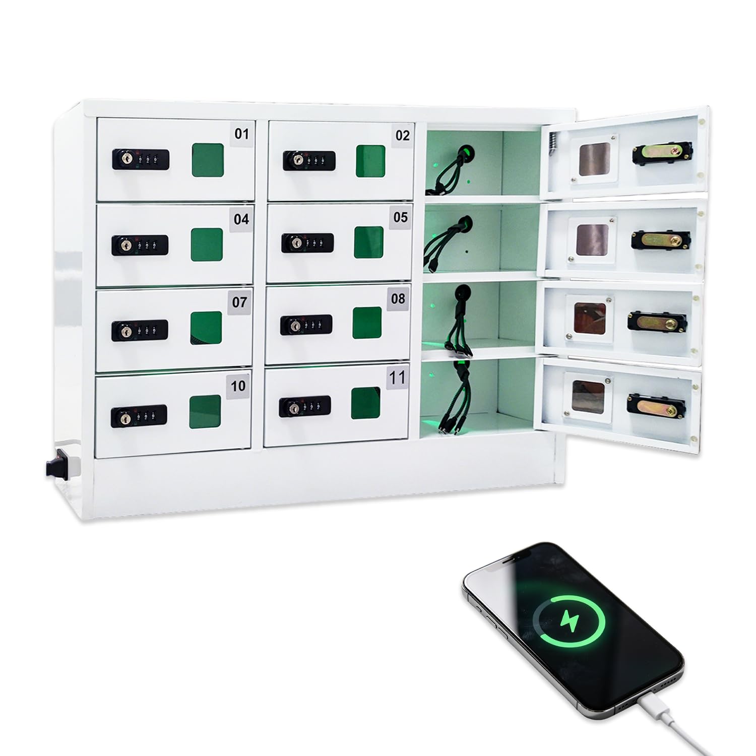 WTRYRN 12-Bay Charging Locker, QC3.0 Fast Charge, Auto Reset Password, Rustproof Coating, for Gym, Library, Office, Training Classroom