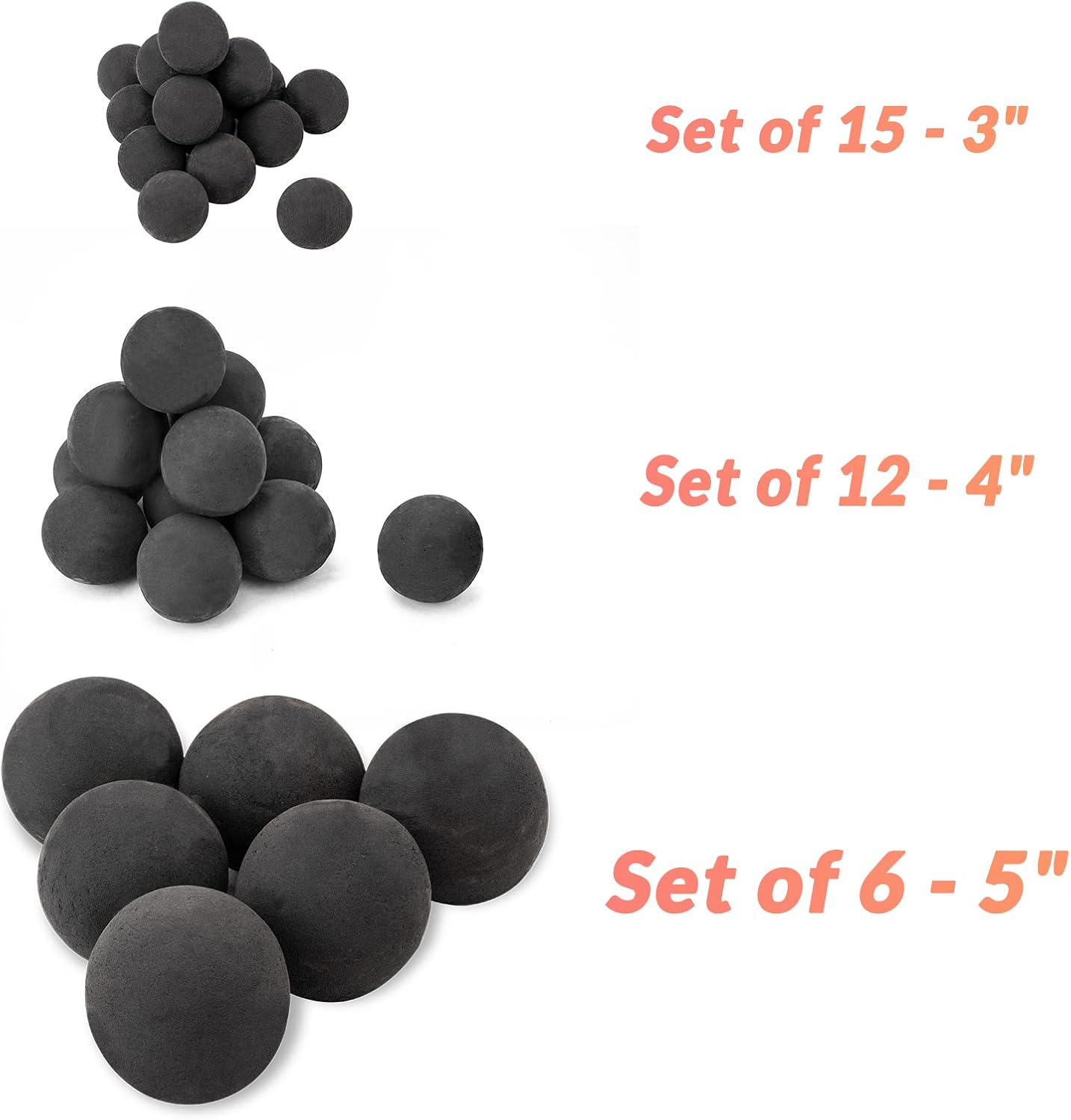 Skyflame Ceramic Fire Balls, Set of 15 Round Fire Stones Set for Indoor and Outdoor Fire Pits or Fireplaces Accessory, 3 Inch, Black