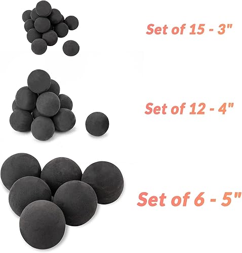 Miniatura 74 de Skyflame Juego de 6 bolas de fuego de cerámica, juego de 6 piedras redondas para fogatas o accesorios de chimeneas de interior y exterior, 5 Gris