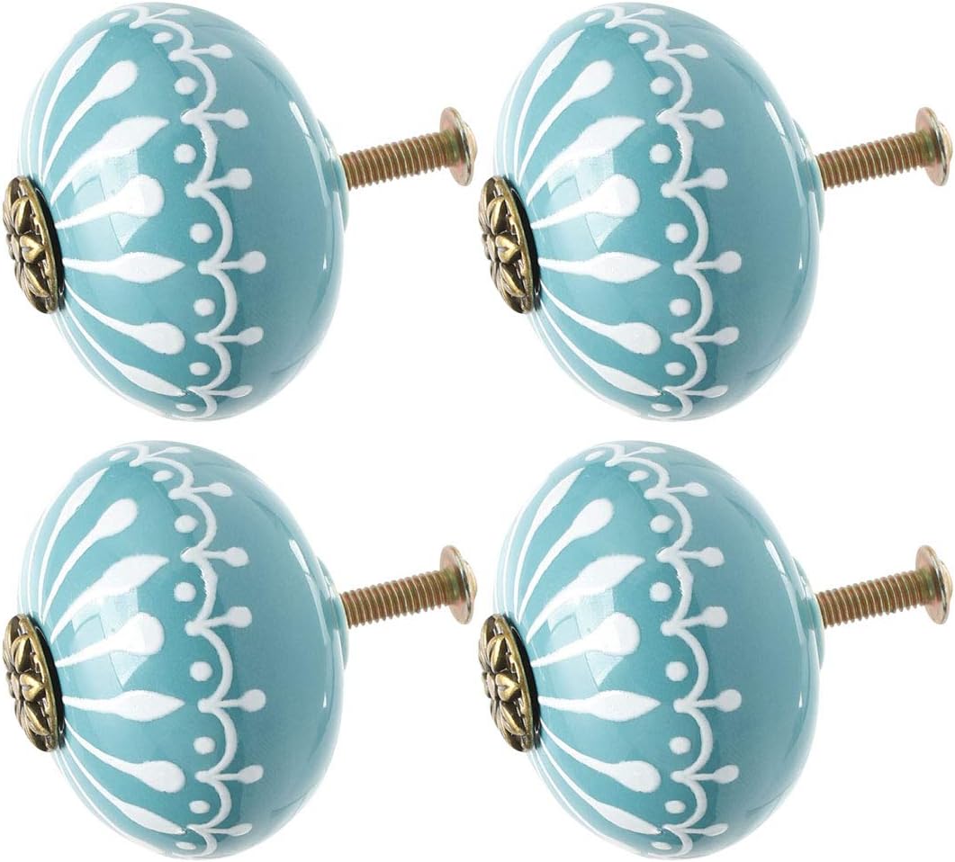 uxcell 4pcs Ceramic Knobs Drawer Round Pull Handle Furniture Door Cabinet Cupboard Wardrobe Dresser Door Replacement Blue