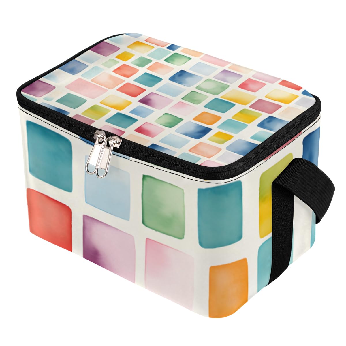 GzLeyigou Lunch Bags for Women Men 9 Cans,Colorful Blocking Texture Hot & Cold Food Delivery Bag Insulated Grocery Bag Insulated Lunch Box Geometric Style Cooler Bag for Office Work Picnic Beach