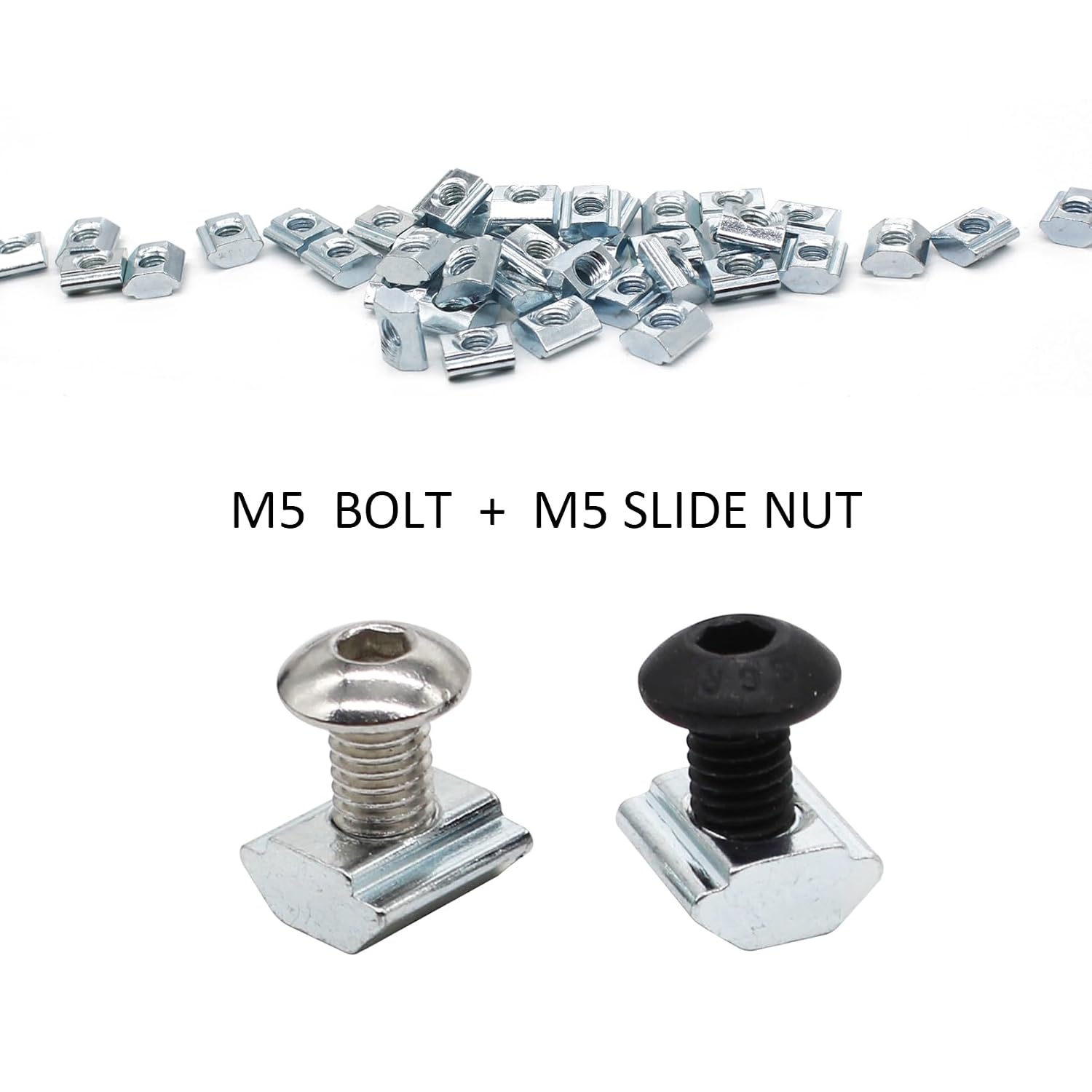 80pcs 20 Series Extrusion M5 T Slide Nut Tee Sliding in Nut for 2020 Extruded Aluminum Connector Brackets with 2020 Sereis Extursion Profile Rail