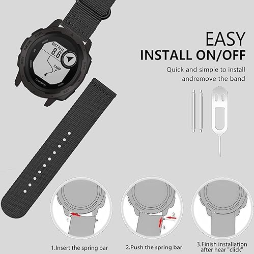 Miniatura 6 de Correa para Garmin Instinct  2 correas de reloj solar, 0.866 in, correa de repuesto deportiva de nailon transpirable para mujeres y hombres, Garmin