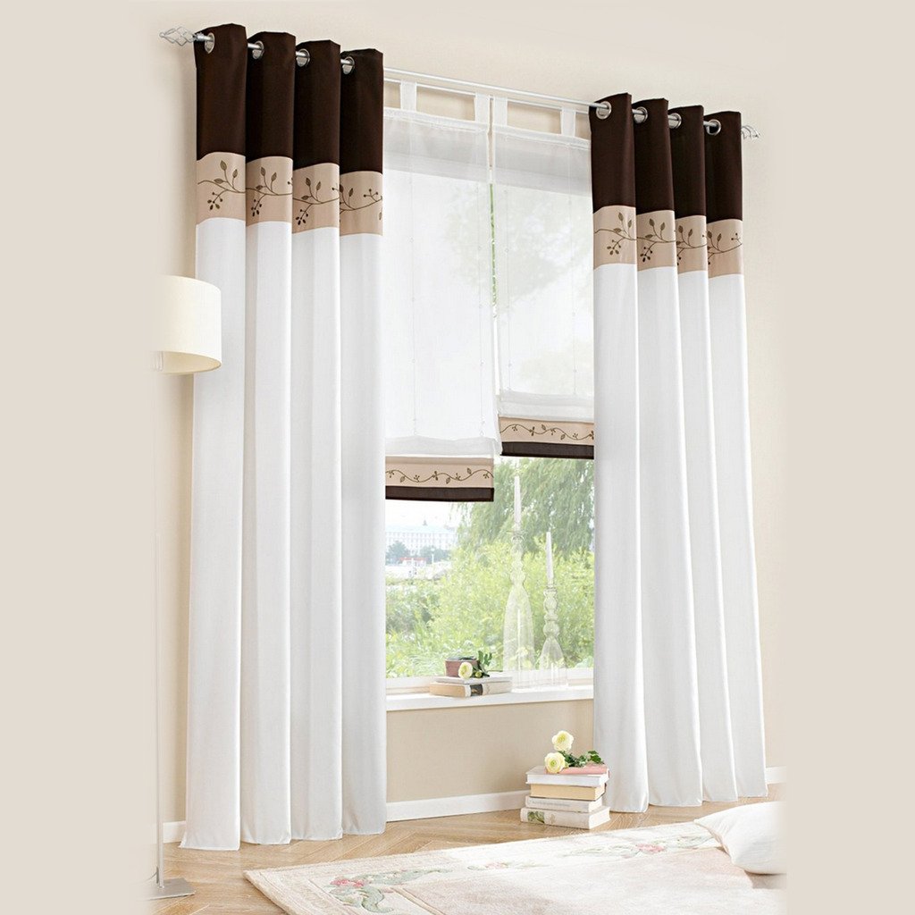 Thinkbay 1pcs Grommet Windows Curtains Embroidery Patchwork Panel Drape Brown 55x96