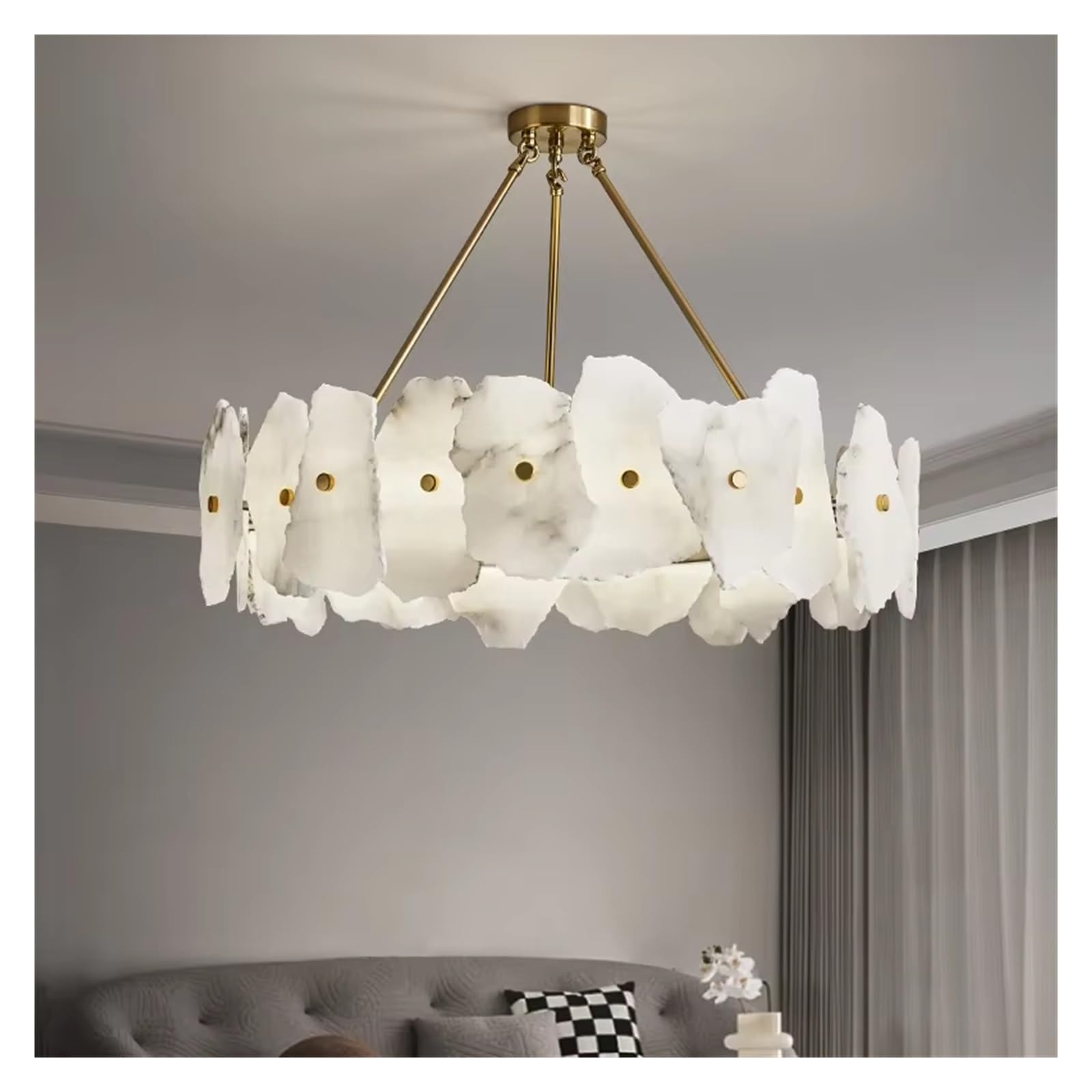 ASerZenith White Marble Led Chandelier For Restaurant Living Room Round/Long Pendant Light Nordic Bedside Background Decor Led Lighting,3 Changeable-80Cm