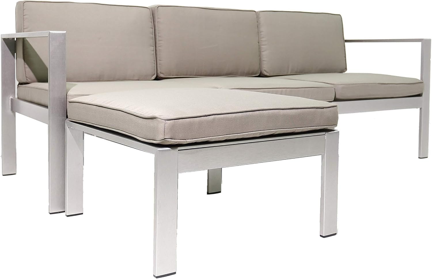 Pemberly Row 2-Piece Aluminum Outdoor Sectional, Gray Taupe Finish, Modern Style, Includes 3-Seater Sofa and Ottoman, Rust-Resistant Frame, Easy Assembly, Patio Furniture for Outdoor Living Spaces