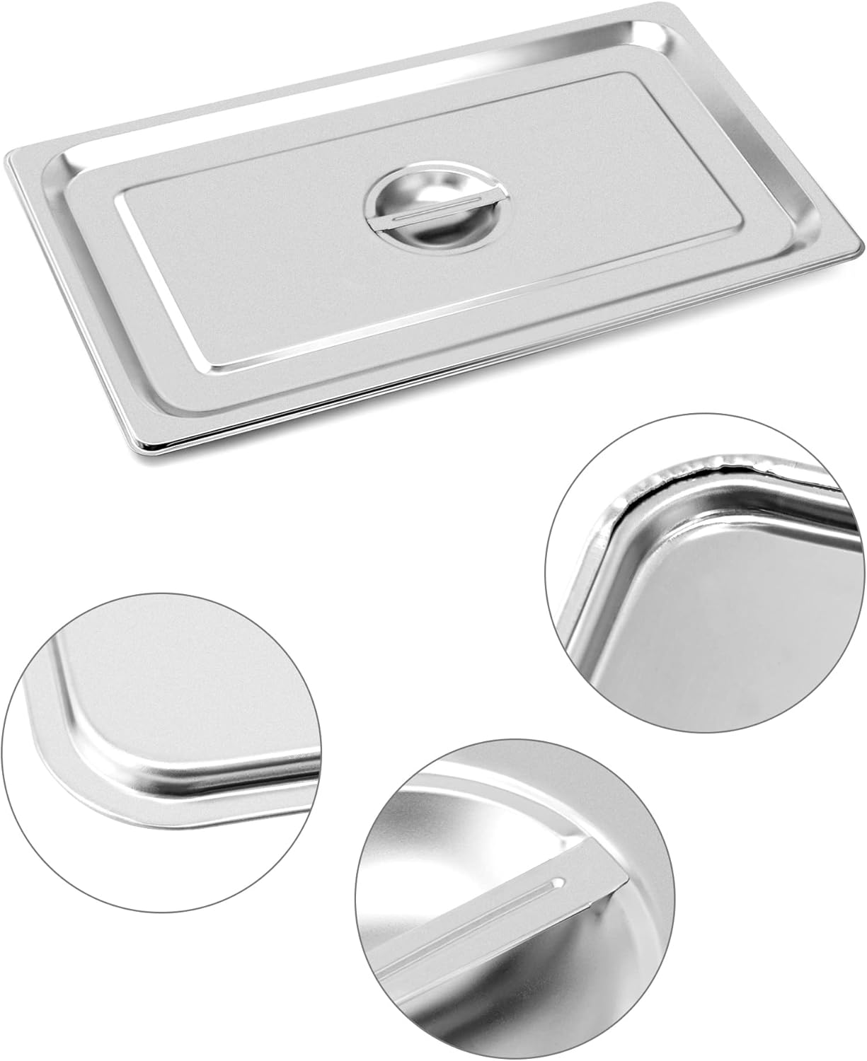 QWORK Full Size Stainless Steel Steam Table Pan Cover with Handle - Set of 2, Durable Lid for Steam Pans - Image 2