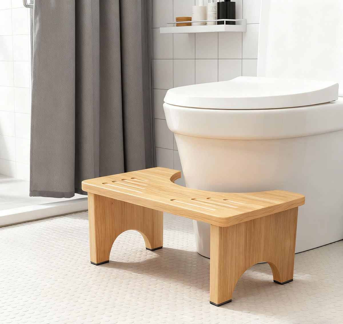 Sgabello per WC in Legno, Sgabello Pieghevole per Bagno, Sgabello per WC in Bambù per Adulti, Poggiapiedi, per Gonfiore Addominale, Migliora la Postura, Stitichezza, Emorroidi e Sindrome