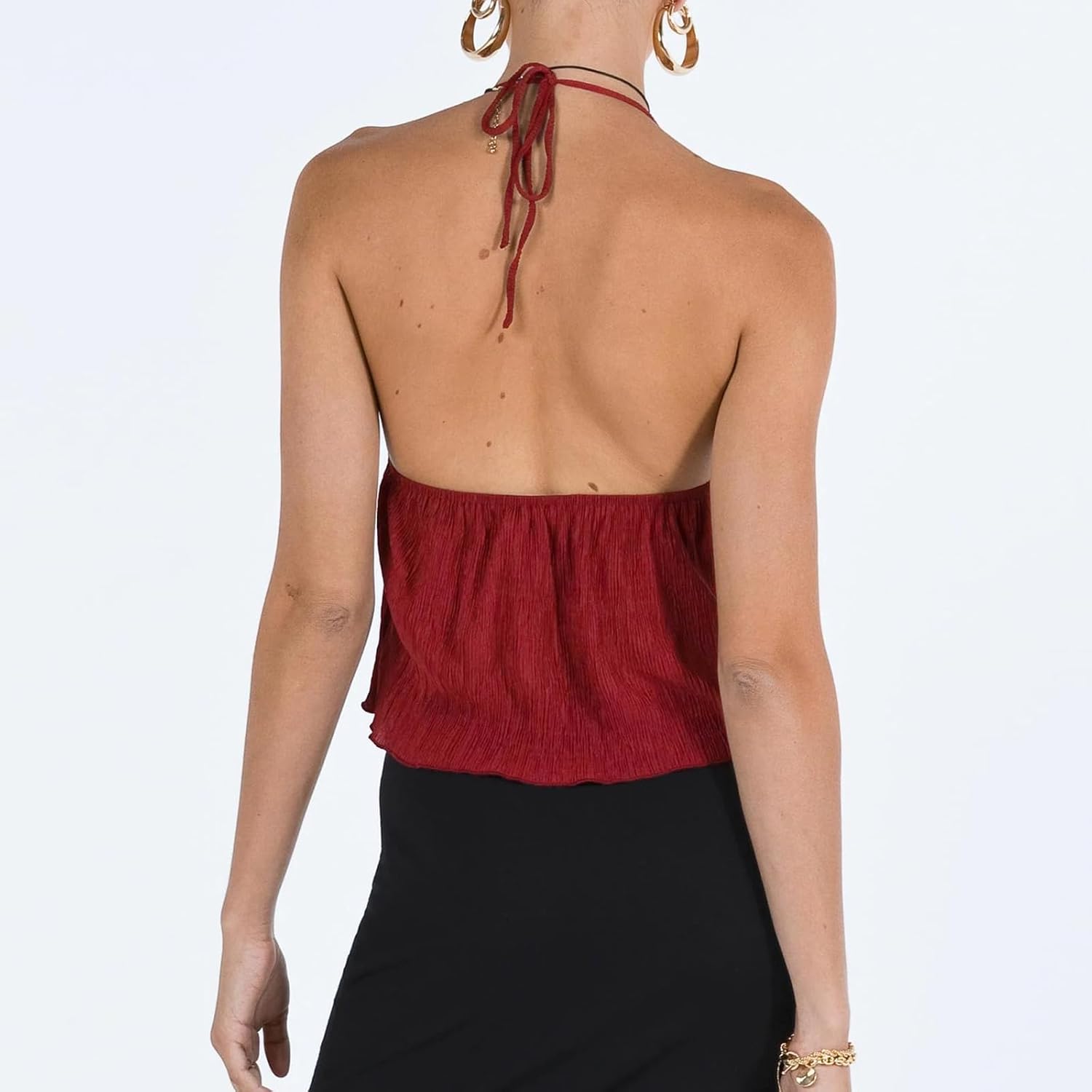 Women's Y2K Cute Summer Leopard Print Halter Top Sexy Tie Front Backless Ruffle Beach Crop Going Out Tops for Women - Image 5