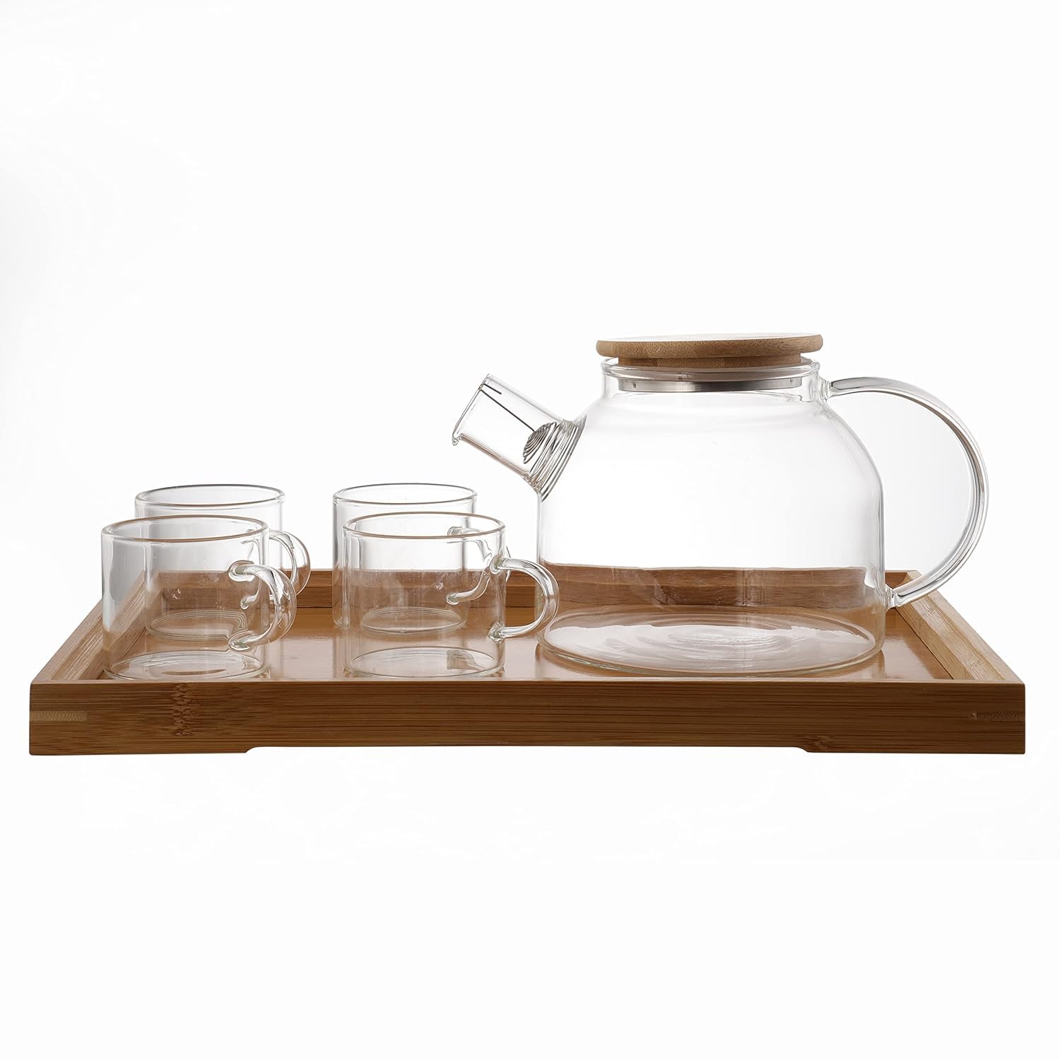 Red-Rubby Glass Teapot Set, Tea Kettle Safe On Stovetop with Large Spout and Filter Coil Bamboo Lid with Stainless Steel Bottom 1000ML Capacity Transparent High Boron Glass 1
