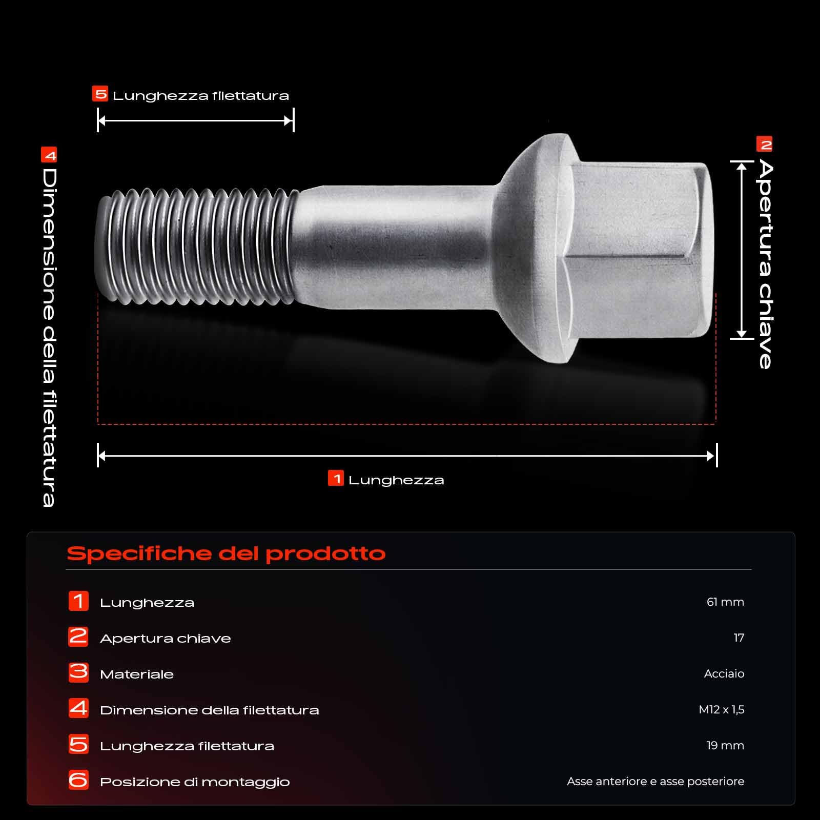 Frankberg 20x Bulloni per ruota Vite ruota Compatibile con 124 190 Classe A Classe C CLC Classe E SL SLK Vaneo 1982-2011 0009904807