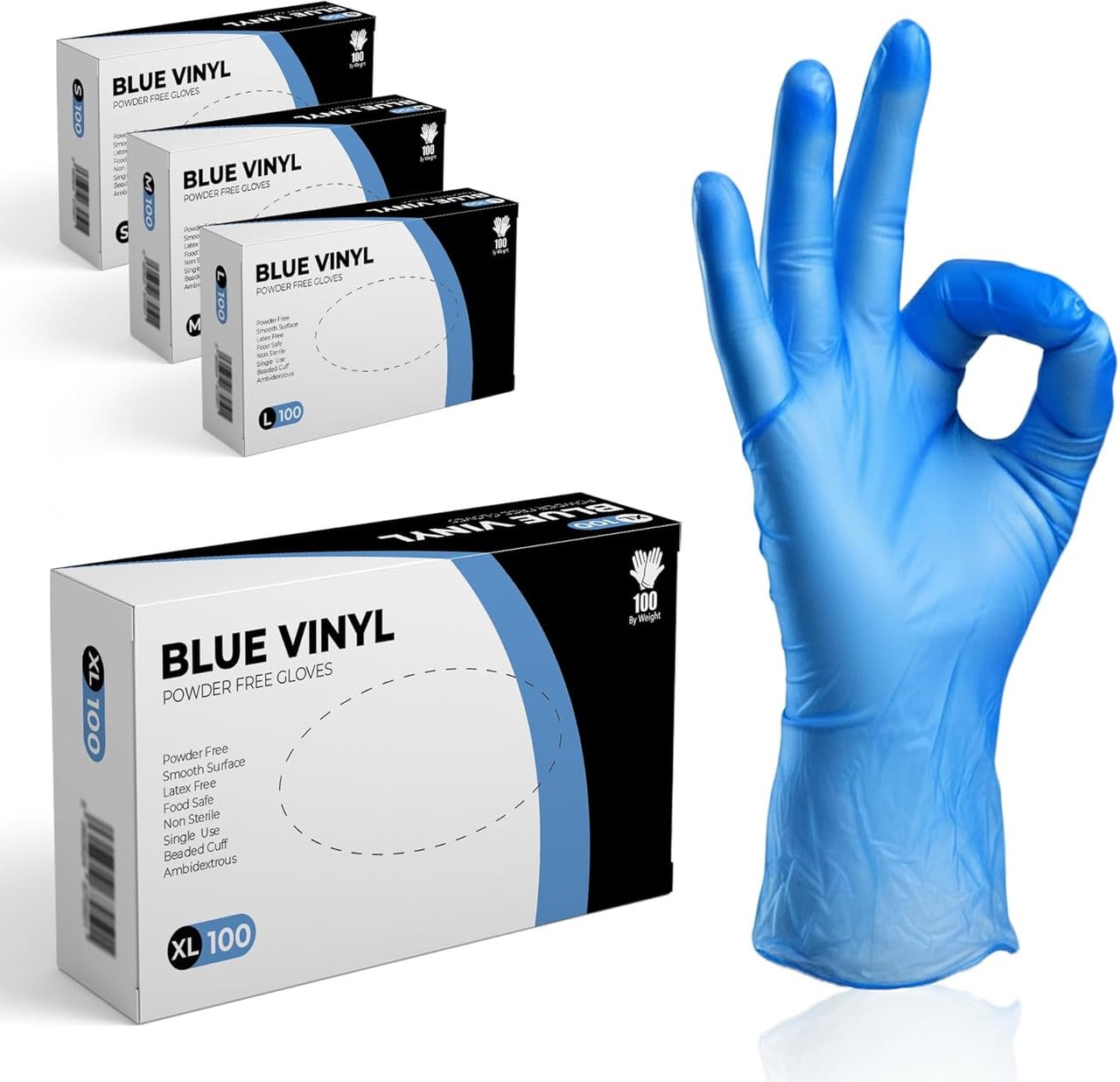 100 Stück Einweghandschuhe XL, Blau Vinylhandschuhe, Puderfrei und Latexfrei Einmalhandschuhe, Vinyl Handschuhe Einweg für Den Umgang Mit Lebensmitteln, Die Reinigung und Den