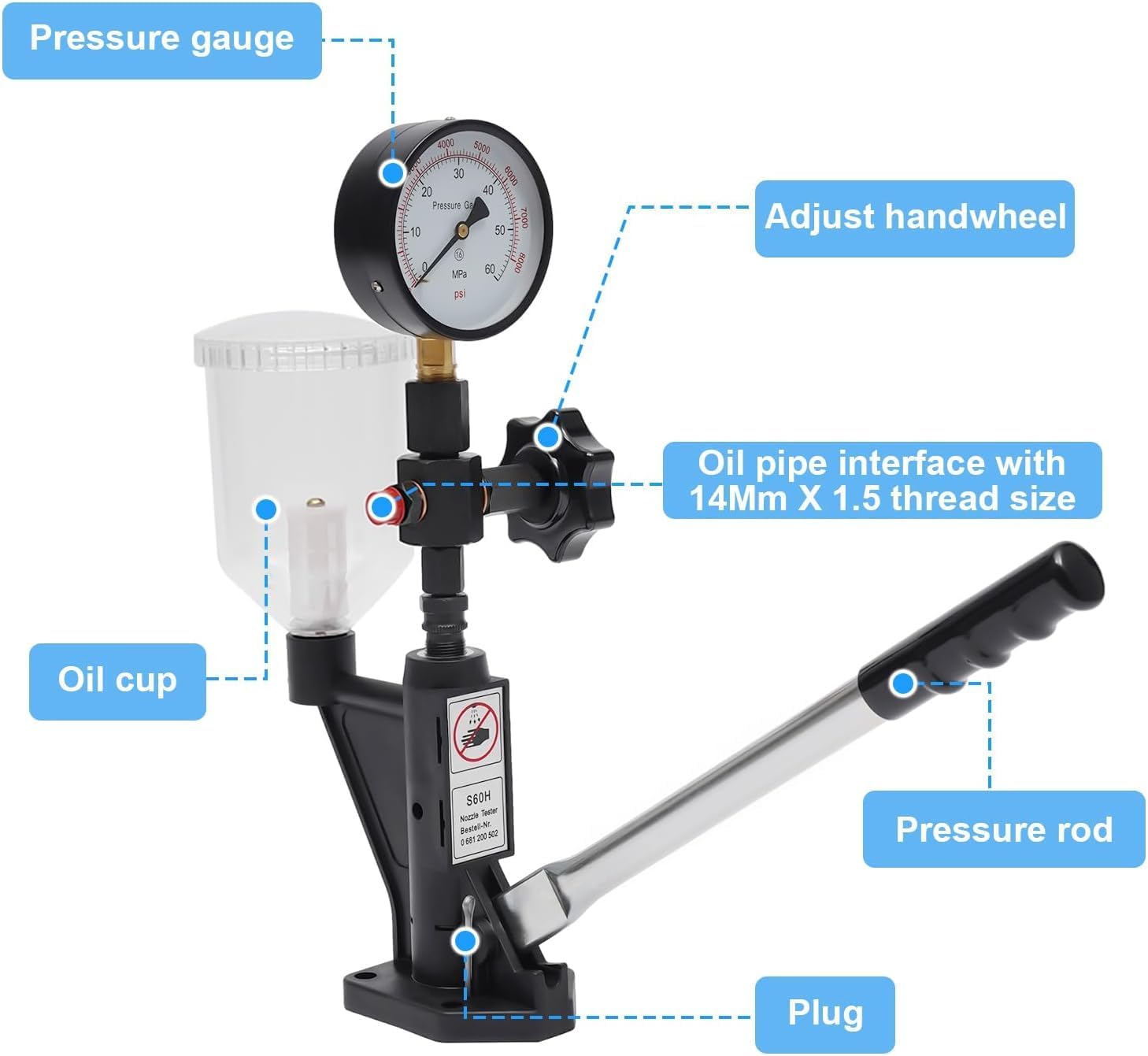 CR-C Common Rail Injector Tester Kit, 600 Bar 8000PSI Multifunction Fuel Injector Tester, Diesel Injector Testing Machine + S60H Fuel Nozzle (Kit)