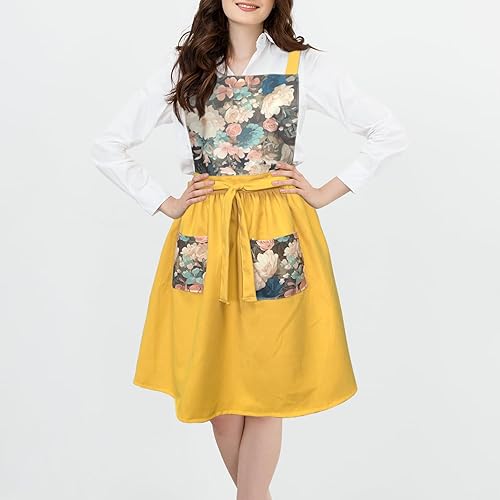 Miniatura 6 de Vestido vintage para mujer con bolsillos, delantales con espalda cruzada para cocinar, hornear, cocina, jardinería