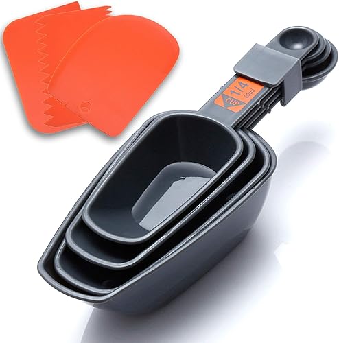 Cucharas medidoras profesionales de plástico de 4 piezas con doble extremo y escala, equipadas con rascador de pasteles para niños, adultos, cocina,