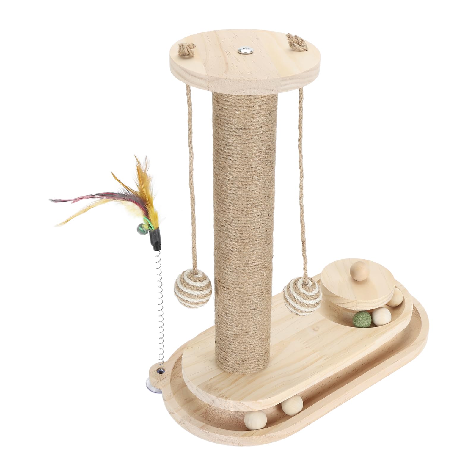 Alomejor Cat Scratching Post with Interactive Ball Track (Oval Turntable) | Solidna podstawa, kompaktowa konstrukcja, interaktywna zabawa, drewniany materiał, idealny dla kotów domowych