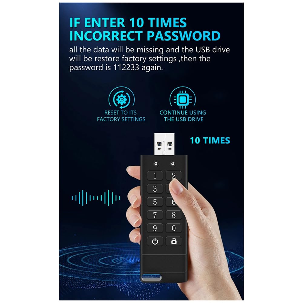Malloy Chiave USB Criptata USB 3.0 Chiavetta USB Crittografata e Sicura Chiavetta USB Crittografata Hardware Sicuro unità Flash USB 32G