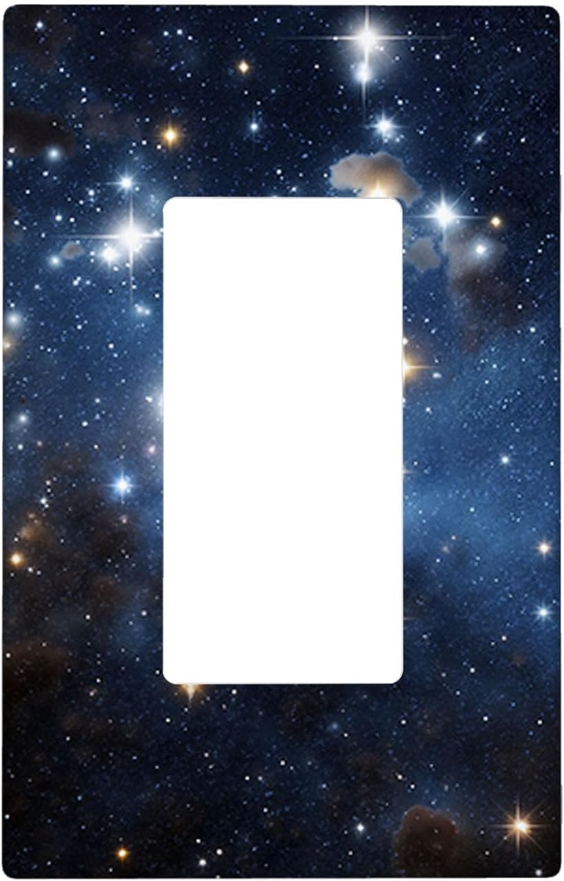 Moslion Blue Starry Sky 1 Gang Rocker Wall Plate Space Stars Galaxy Nebula Single Light Switch Covers Receptacle Bedroom Bathroom Home Decor