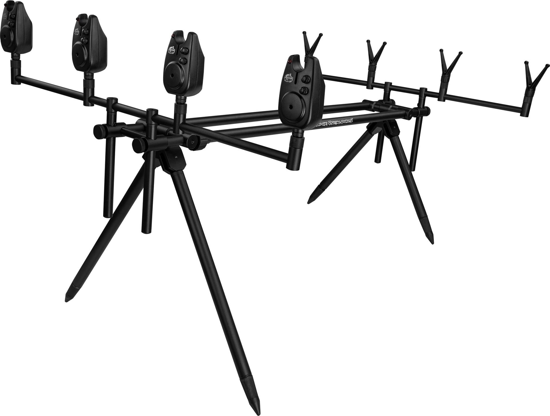 XXL Rutenhalter Rod Pod aus Aluminium mit Bissanzeiger und V-Auflagen - aus Aluminium für bis zu 4 Angelruten - verstellbare Rutenauflage mit Tasche für Karpfen - und Allroundangeln