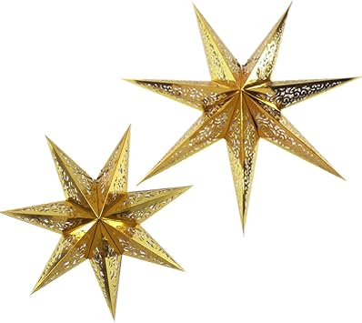 7 Point Star Paper Lantern,2PCS Collapsible Handmade Hanging Hollow Star Paper Lantern Lampshades for Christmas Study Room,Party Decor