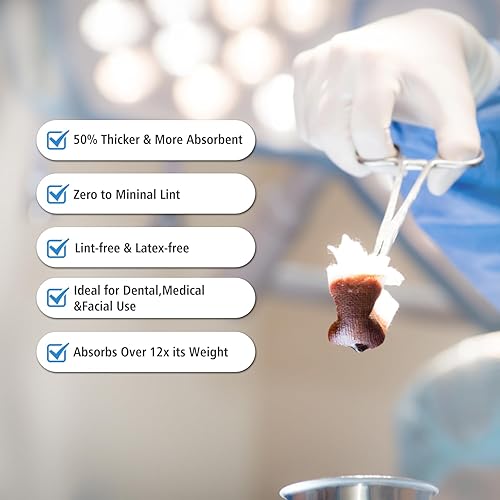 Miniatura 5 de OneMed Esponjas de gasa no tejidas altamente absorbentes, 200 unidades por bolsa, 4 capas, almohadillas de gasa no estériles multiusos, producto de