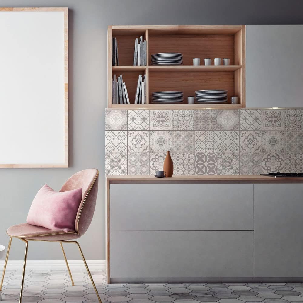 RE-COVERTILES - Adesivi per Piastrelle Bagno e Cucina 10 Pz 20x20 cm - PS00237 Decorazione murale in PVC Impermeabile mattonelle Mosaico Stile cementine Azulejos