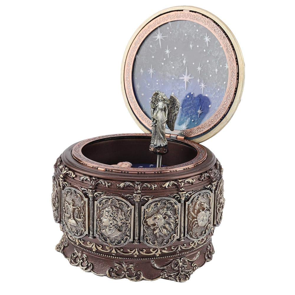 MAGT Caja de música vintage, 12 constelaciones, caja de música con constelaciones giratorias, diosa giratoria, luces LED brillantes, regalos para Navidad, San Valentín, cumpleaños (Virgo)