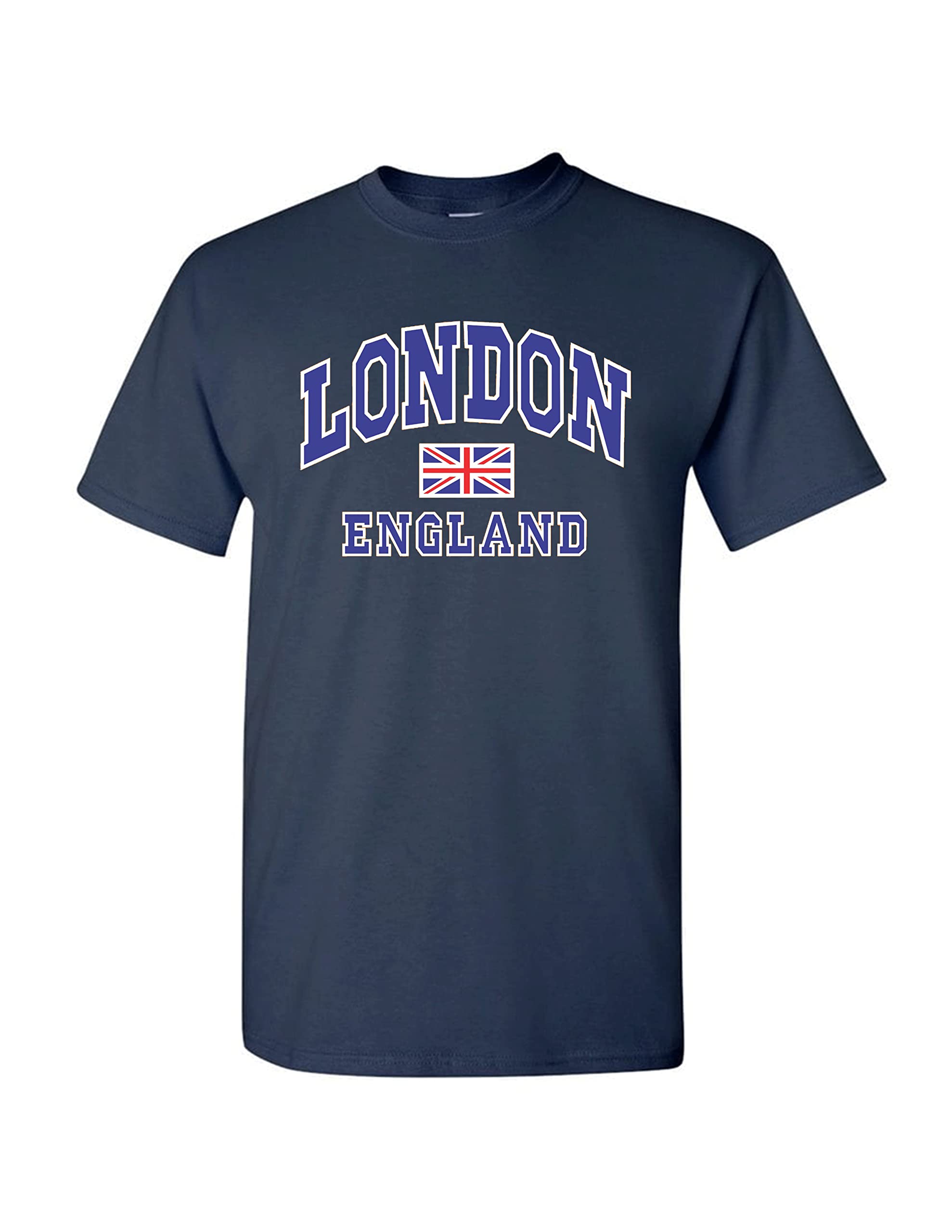 Moonbow London England with Union Jack Flag Souvenir Quality Printed T-Shirt Navy