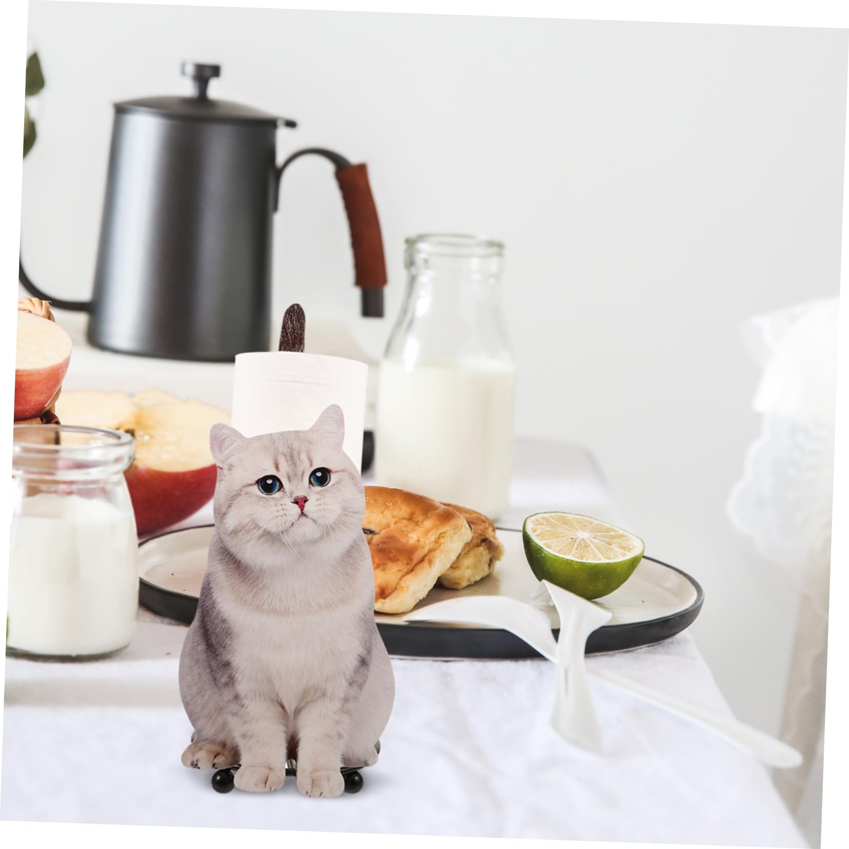 SOLUSTRE Porte-Papier Toilette en Fer de Chat Mignon Rangement pour Rouleau, Accessoire Décoratif Compact pour Salle de Bain et Salon