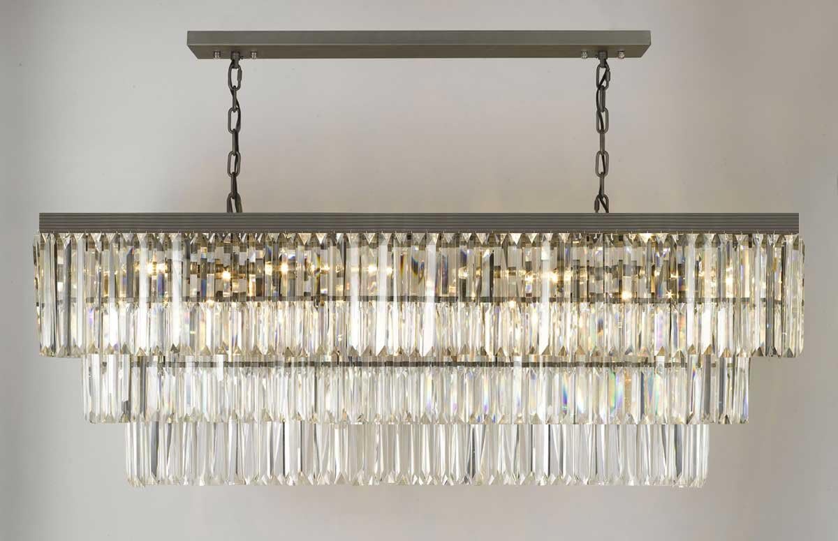 Retro Palladium Glass Fringe Rectangular Chandelier Lighting W49 x D14 x H18