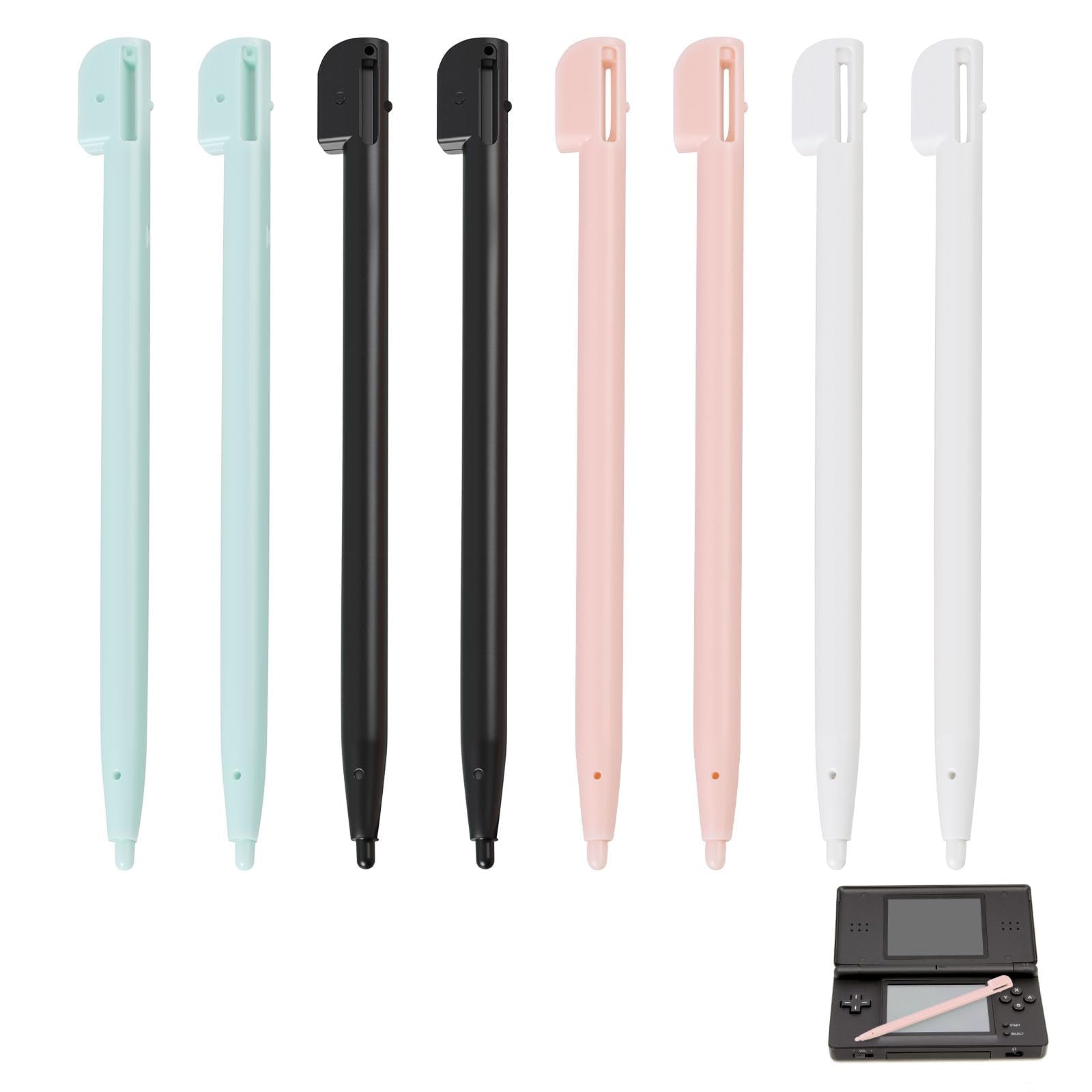 Juego de 4 lápices capacitivos para Nintendo 3DS XL, 3DS, DS Lite, DSL, NDSL, pantalla táctil, 4 colores (negro, blanco, rosa, azul), accesorios de juego precisos y duraderos
