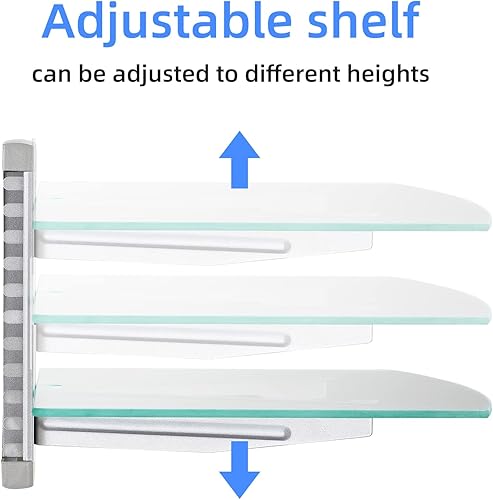 Miniatura 11 de suptek Soporte de altavoz, estante de vidrio flotante para reproductores de DVD/cajas de cable/consolas de juegos/accesorios de TV, 2 estantes,