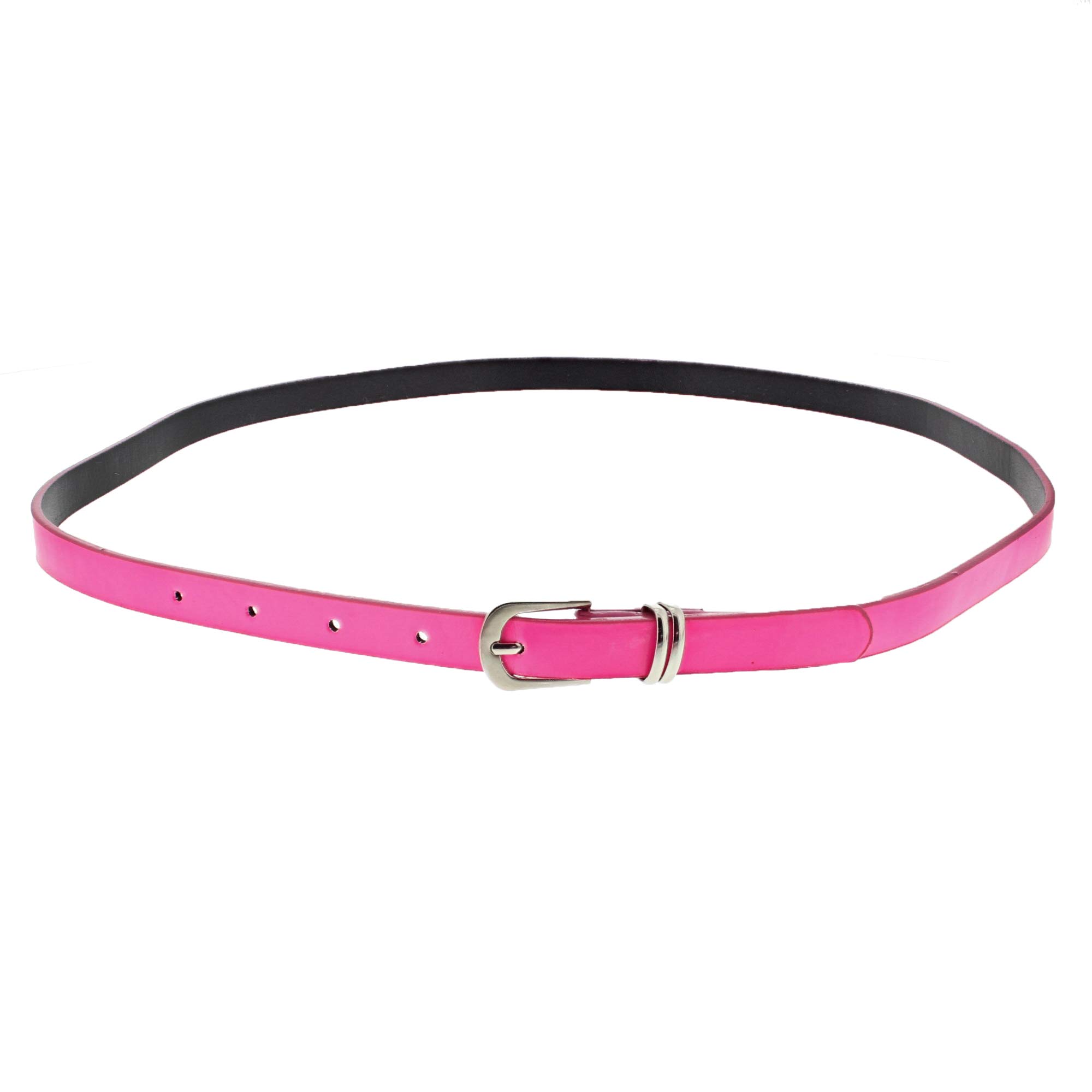 Zac's Alter Ego Women's Neon Pink 13Mm Glossy Skinny Pencil Belt With Silver Buckle