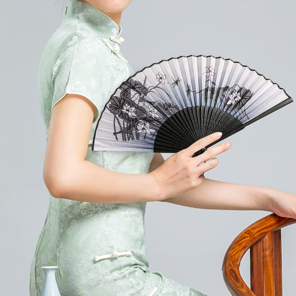 Ventagli Pieghevoli In Bambù E Seta | 2 Pezzi Con Nappa Floreale | Stile Cinese Vintage | Con Borse - Foto 2