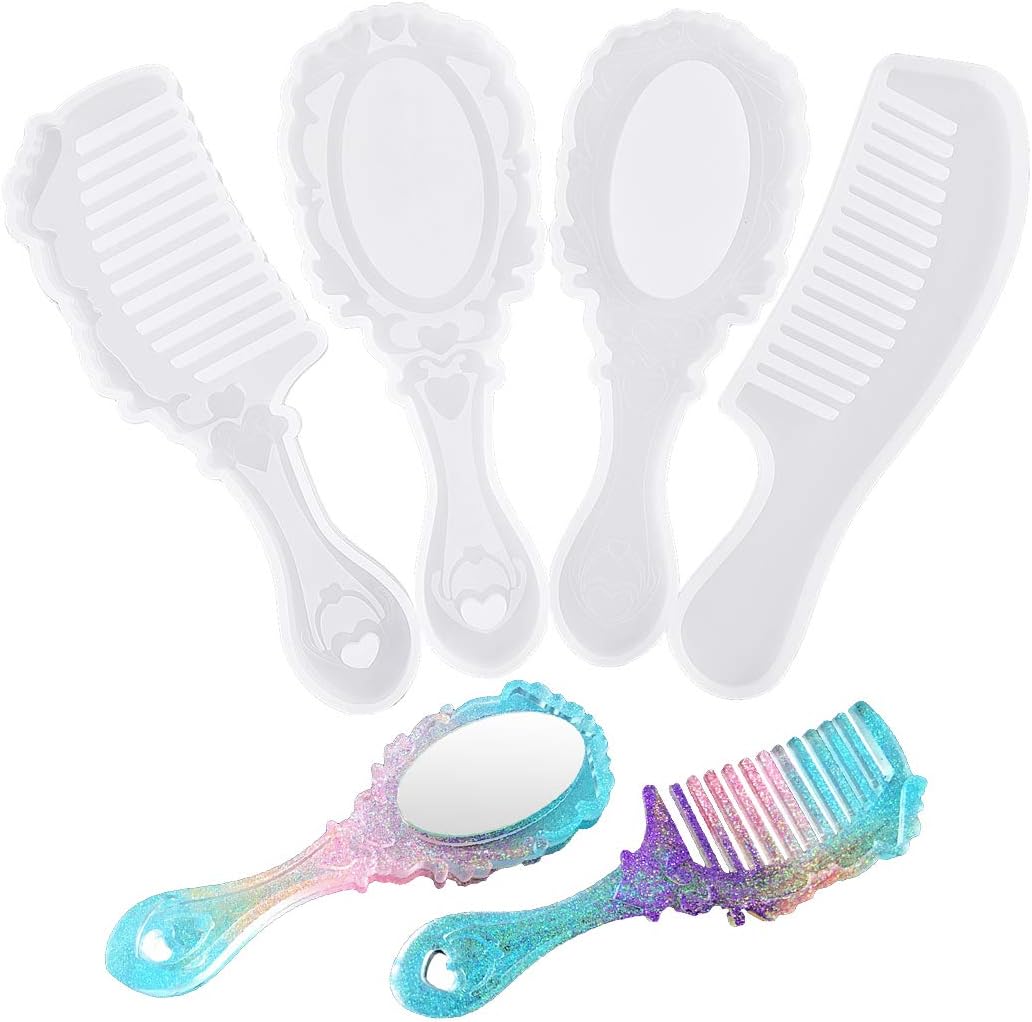 4 PCS Resin Comb Resin Mold Casting Molds Silicone Epoxy Resin Molds Silicone Comb Mold for DIY Mirror Hair Comb Craft Making