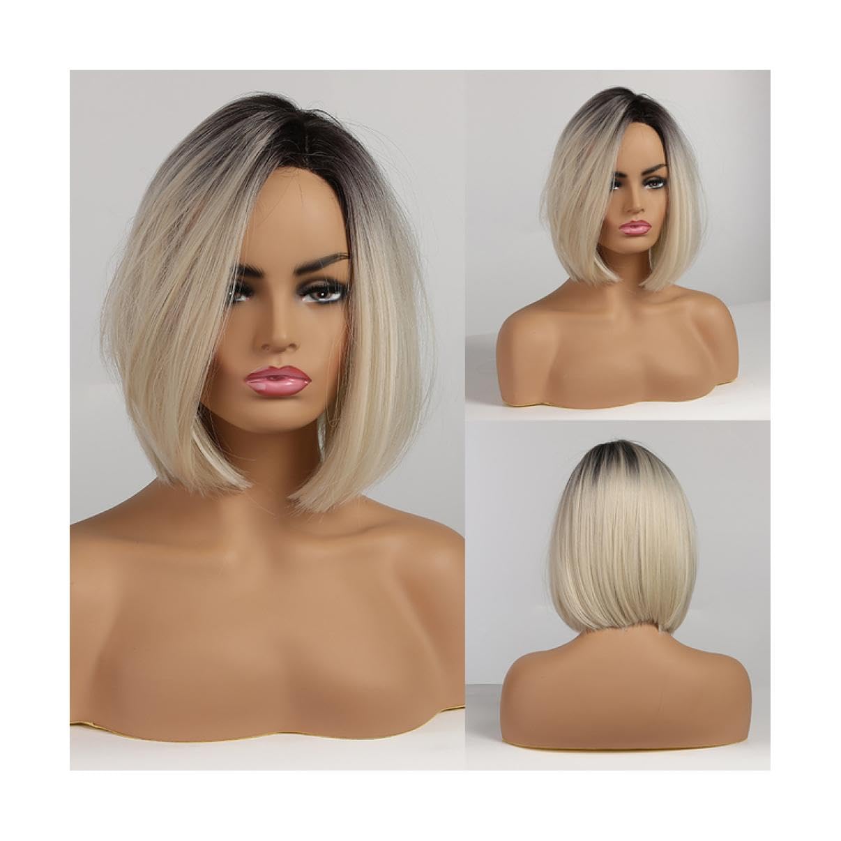 Perruque Ombre Brun Blonde Cheveux Courts Perruques Fluffy Pixie Cut Perruque Synthétique pour Noir Blanc Femmes Résistant À La Chaleur