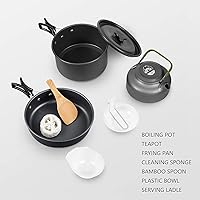 Vista 3 de Juego de utensilios de cocina de aluminio para acampar al aire libre, juego de tetera y sartenes plegables, ollas ligeras, sartenes con bolsa