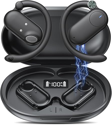Auriculares de oreja abierta, auriculares Bluetooth, auriculares de oreja abierta con carga inalámbrica para una comodidad duradera, tiempo de