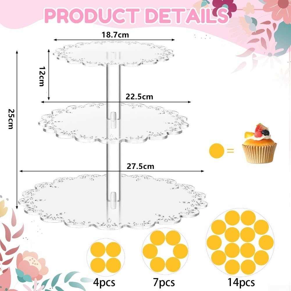 Soporte para tartas de 4 niveles de acrílico con borde de encaje, para bodas y fiestas, 37 x 33 cm (4)