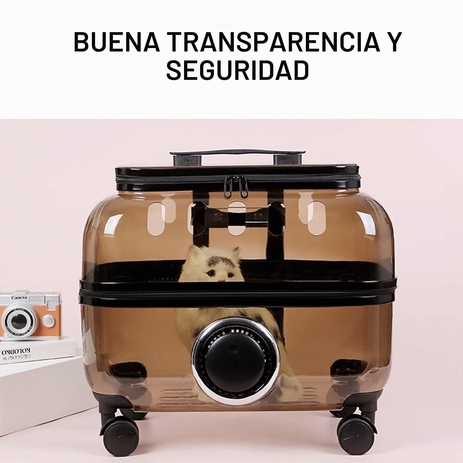 Transportin Rigido Transparente Gato Grande con Ruedas, Mochila Grande de Viaje con TelescóPicas Handle para Perros/Gatos de hasta 27 LB Uso en Exteriores (Color : Clear)