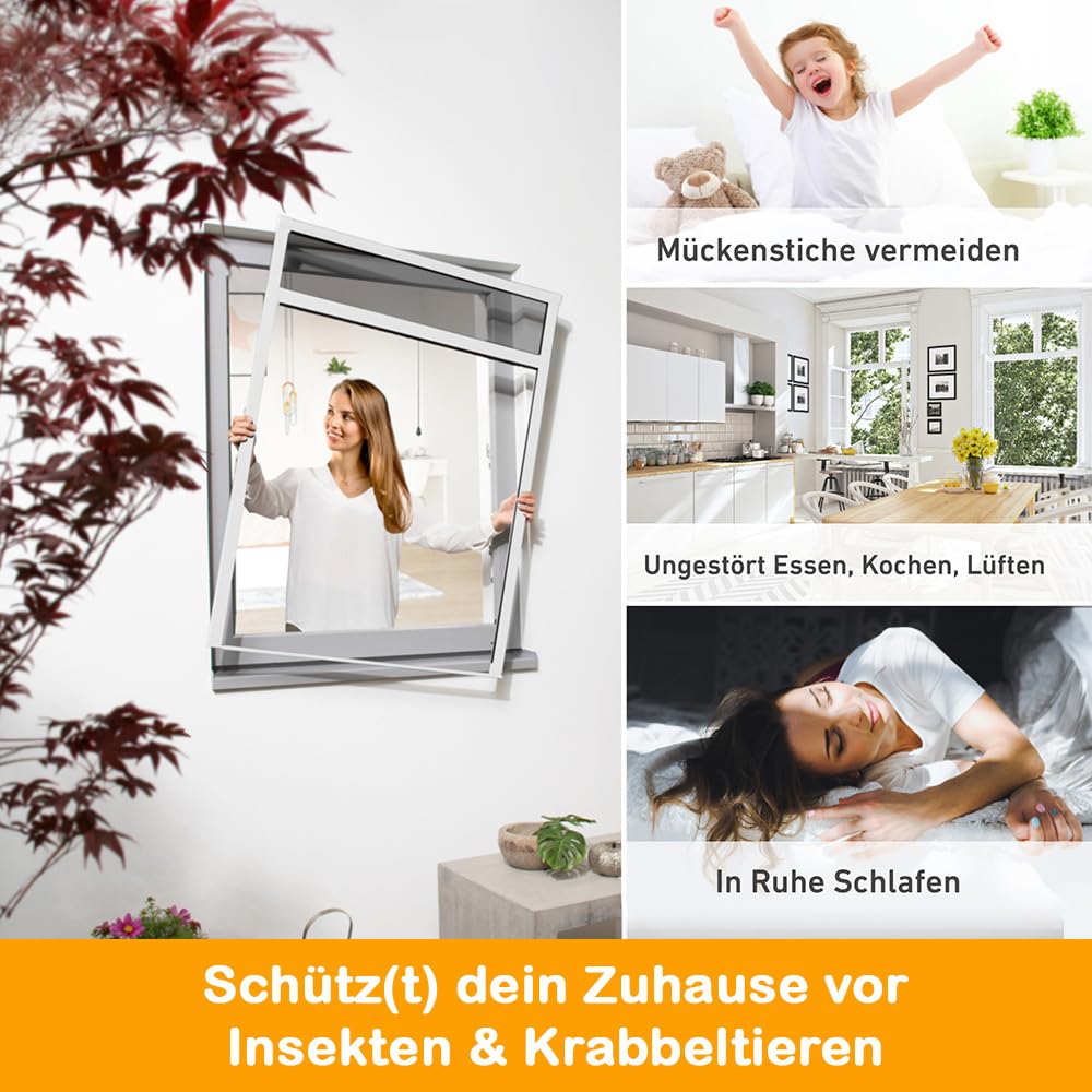 Einhängerollo 100 x 160 cm weiß, Fliegengitter Fenster ohne Bohren, Insektenschutz Rollo mit Aluminiumrahmen & Fiberglasgewebe