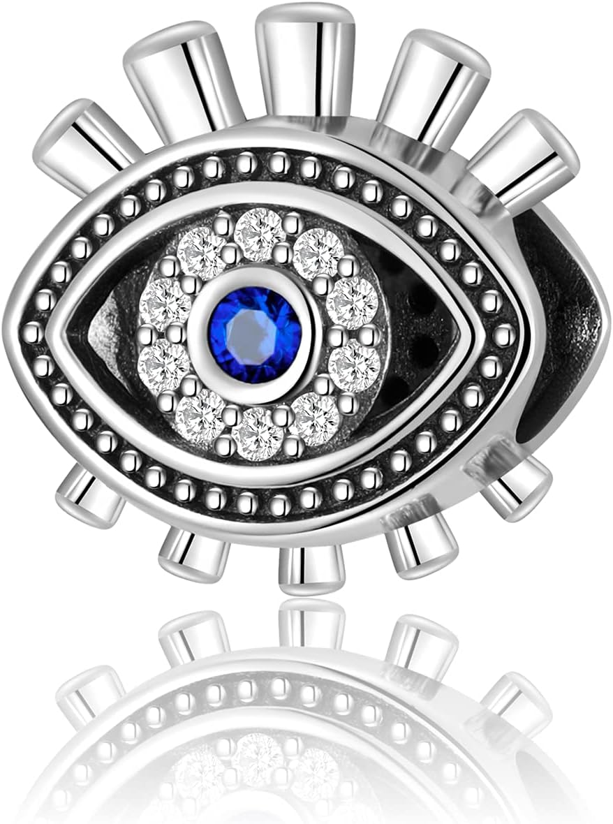 Evil Eye Charms 925 Sterling Silver Charms for Bracelet and Lucky Jewelry Hamsa Charm Fatima Charms Beads European Charm Evil Eye Compatible Bracelet Necklace for Women Mother Sister Gifts
