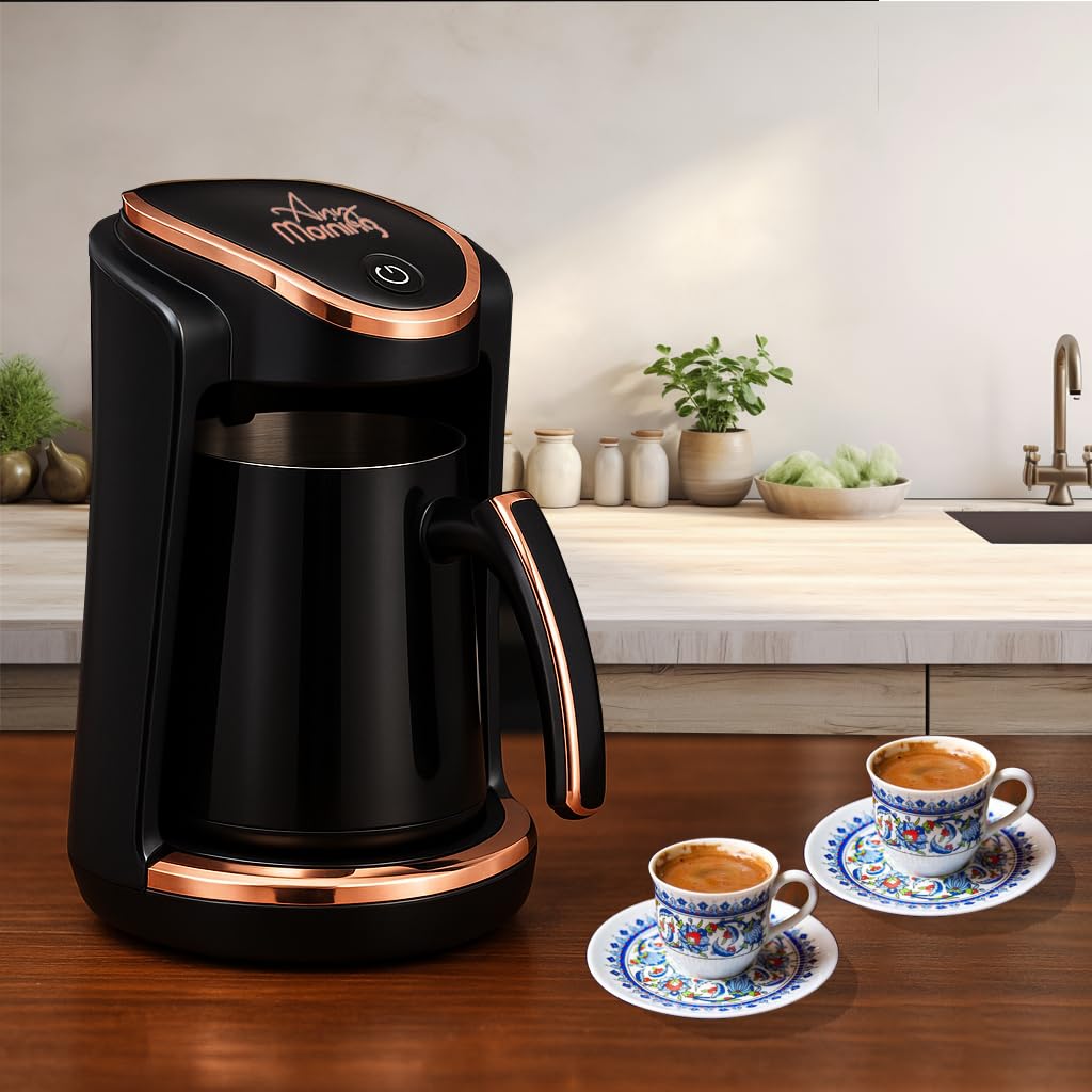 Any Morning LI23201S Türkische Kaffeemaschine 250 ml, 4 Tassen, Auto-Aus | Edelstahlkanne mit Doppelausguss, Brauerkennungssensor, Touch-Start, 400 W, kompakt, Trockenkoch- und Überhitzungsschutz